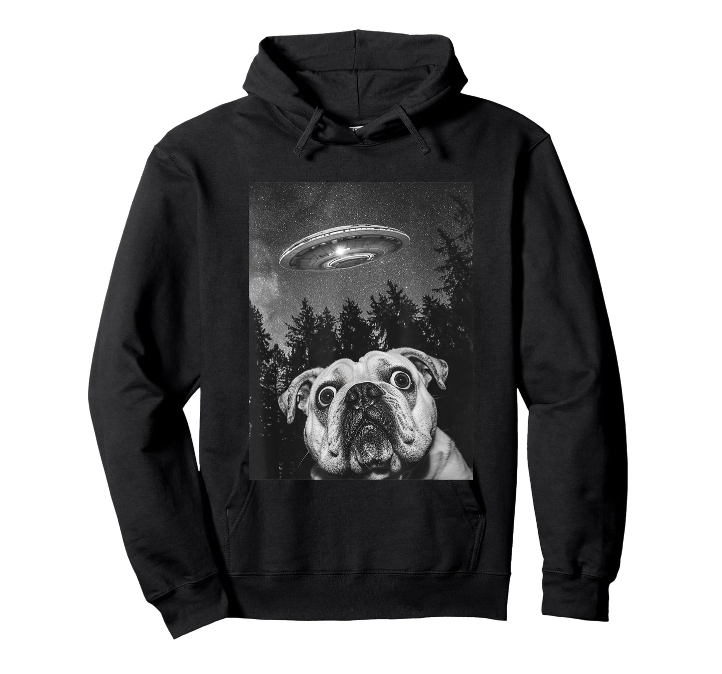Surprised English Bulldog With Alien UFO, funny dog Men Women Girls Kids T-Shirt