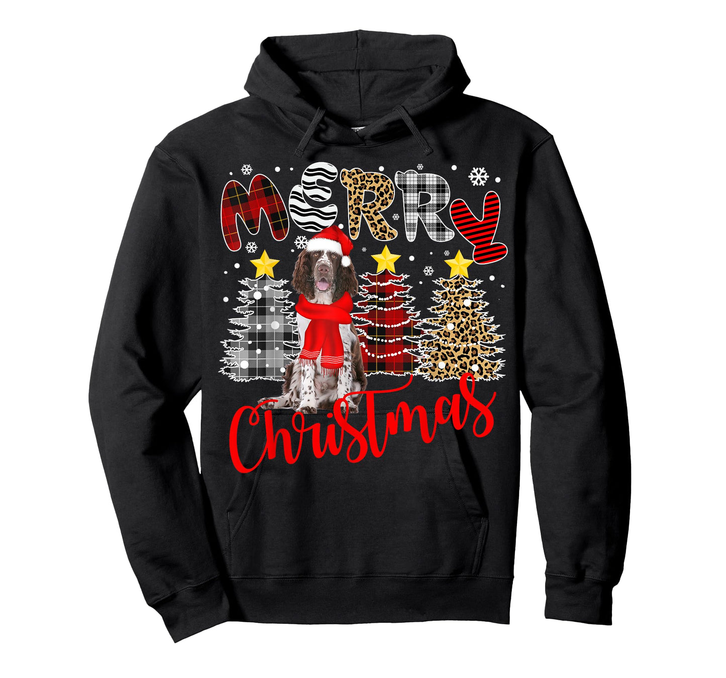 English Springer Spaniel Christmas Tree Leopard Plaid Print T-Shirt