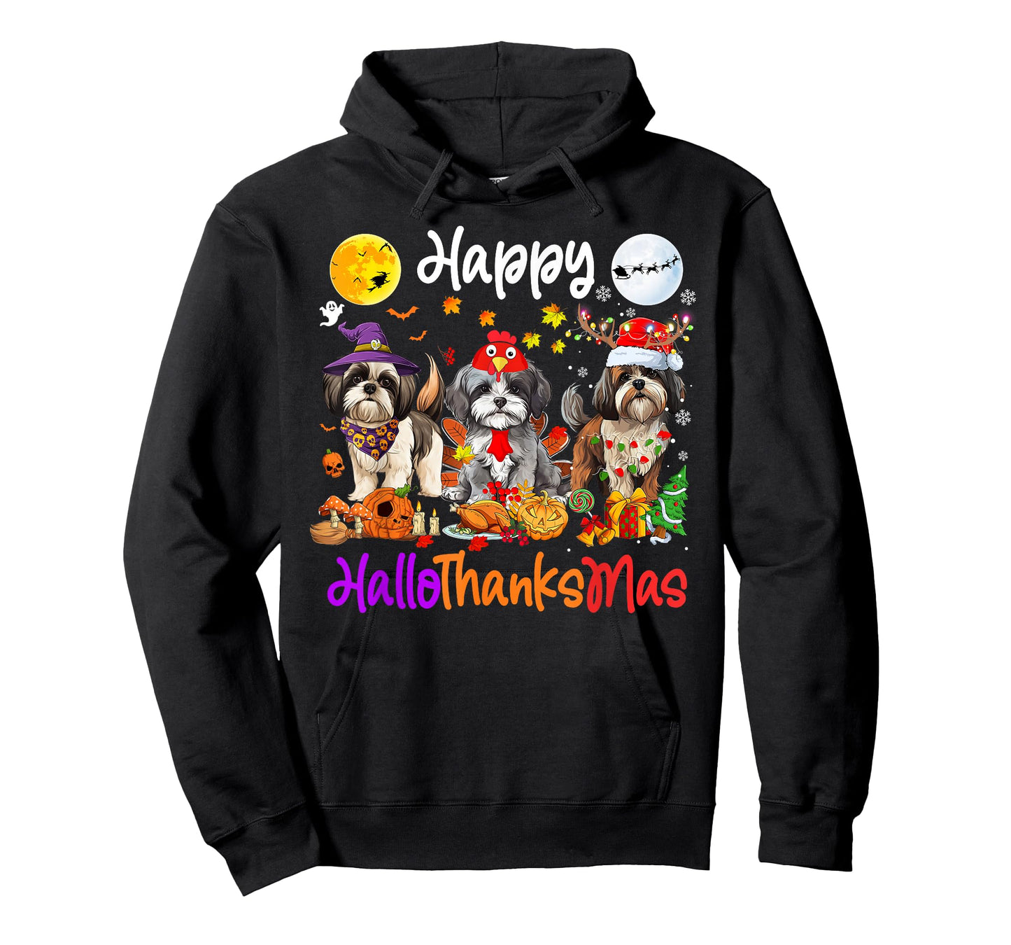 Halloween Thanksgiving Christmas Shih Tzu Dog Hallothanksmas T-Shirt