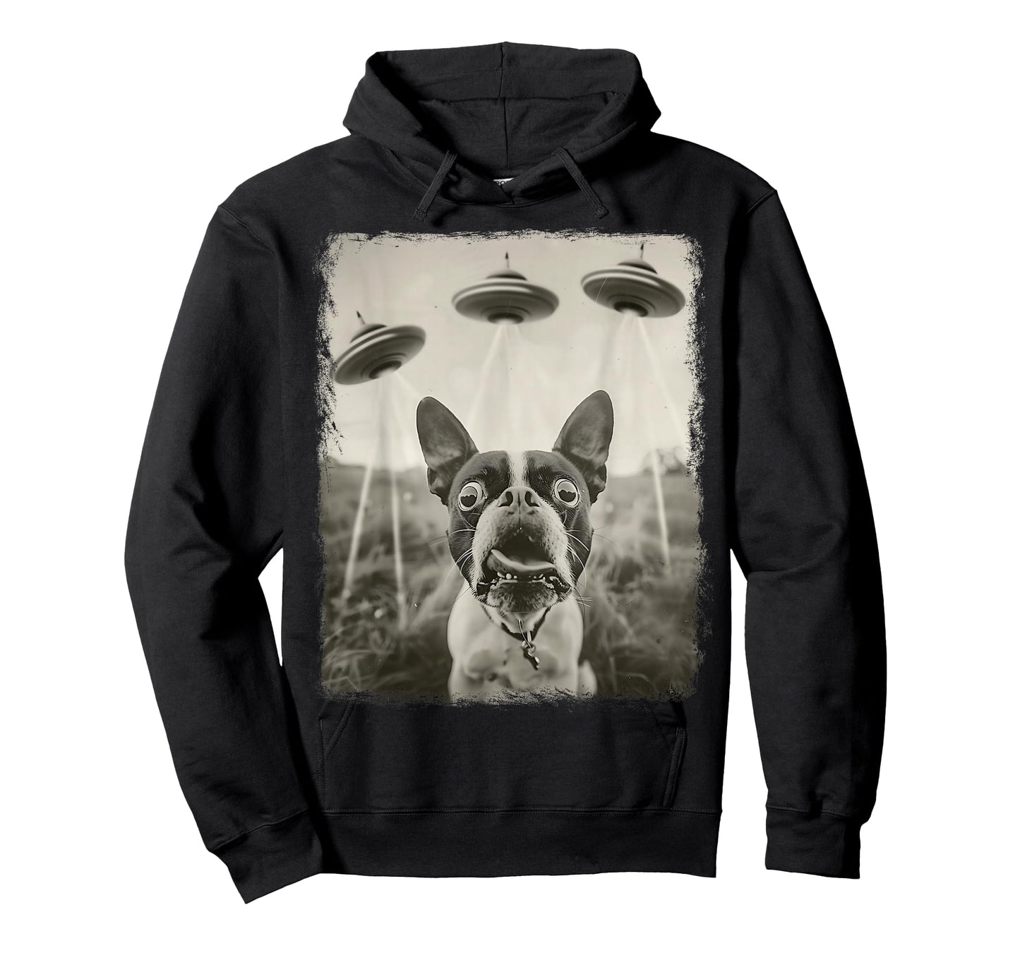 Boston Terrier Dog UFO Alien Extraterrestrial Selfie T-Shirt