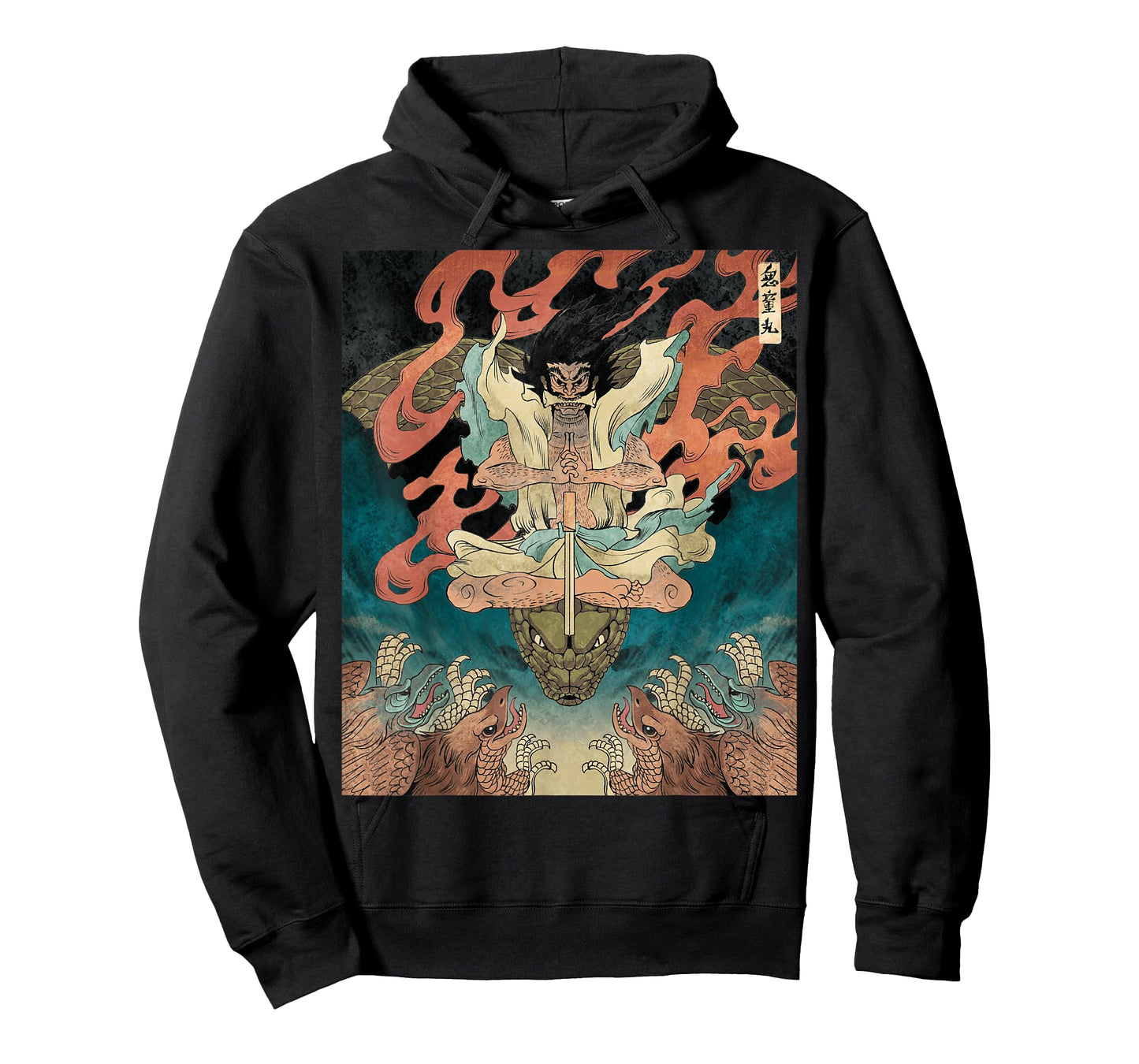 Japanese Vintage Artwork Tengu Gods Defeat Evil Snake Fan T-Shirt