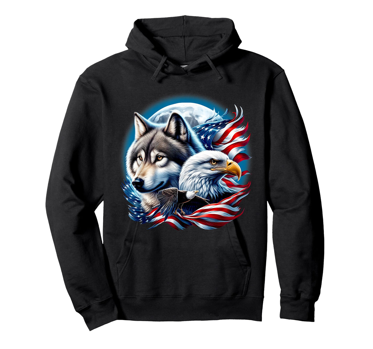 Wolf Bald Eagle American Flag Full Moon New Years Wolf Lover T-Shirt