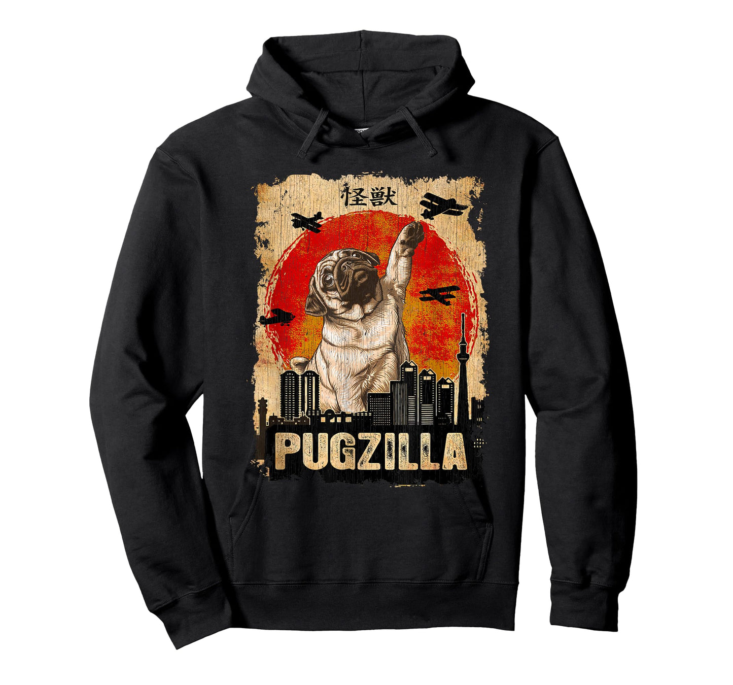 Japanese Kaiju Retro Vintage Funny Pugzilla Pug T-Shirt