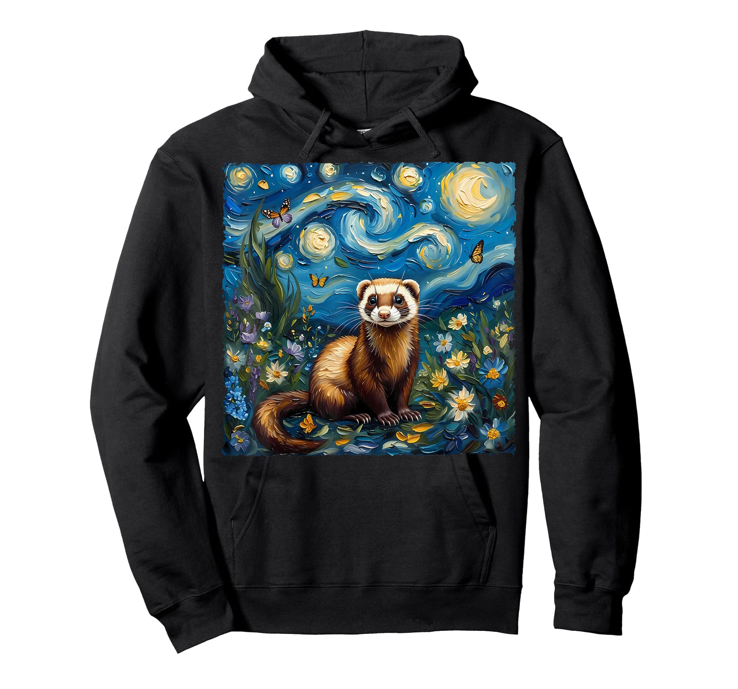 Van Gogh's Starry Night Style Earth Day Ferret Wildlife Art T-Shirt
