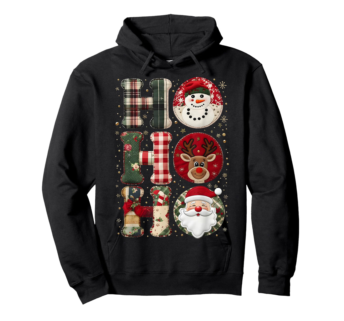 HoHoHo Patchwork Christmas Santa Reindeer Art T-Shirt