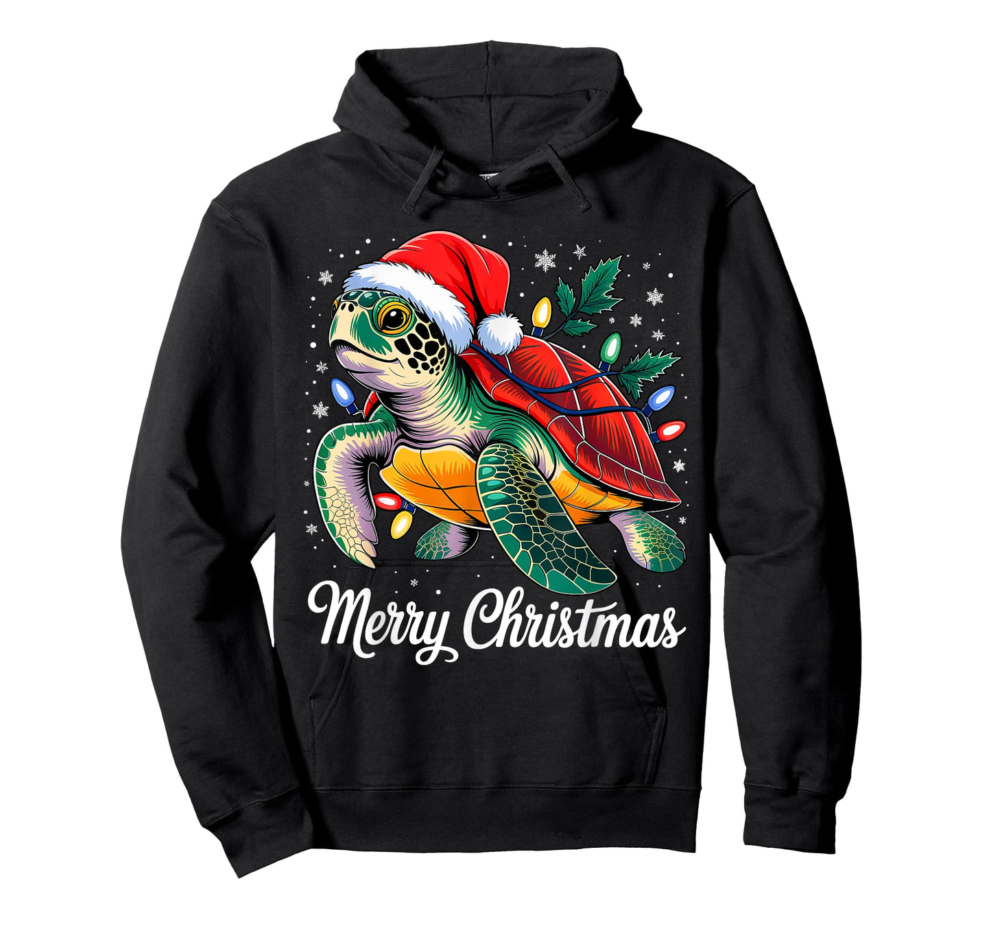 Turtle Santa Hat Merry Christmas Lights Xmas Holiday Costume T-Shirt