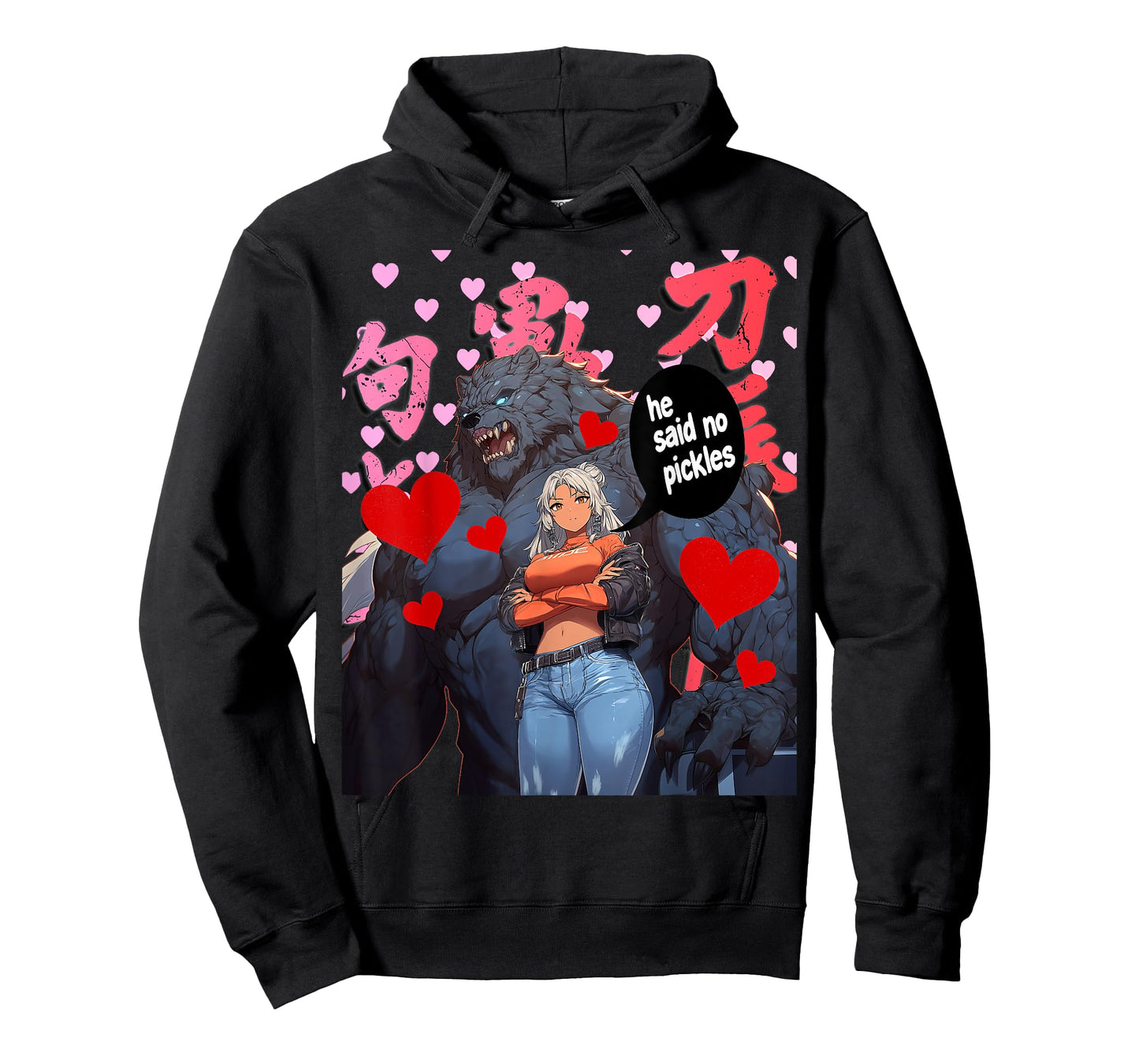 Funny Valentines Anime Werewolf and Waifu He Said No Pickles T-Shirt