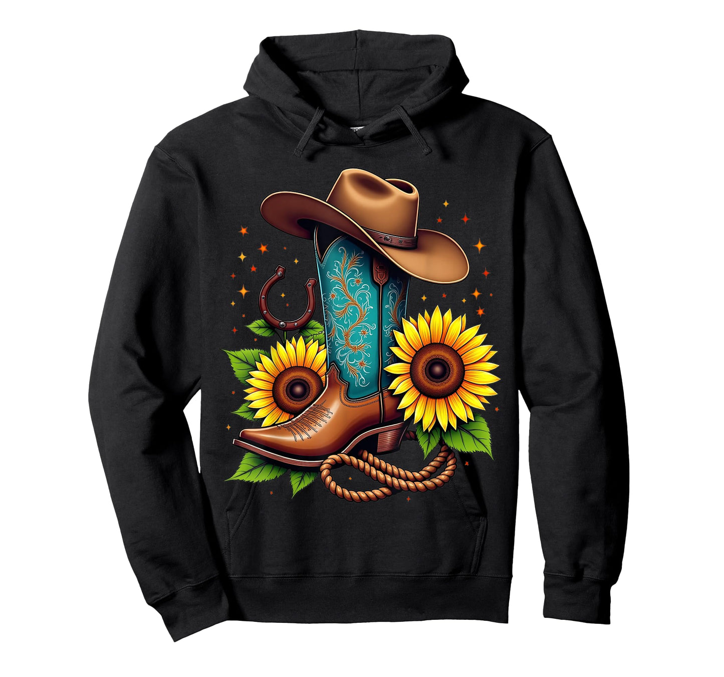 Western Cowboy Boot Sunflower Horseshoe Rope Cowgirl Boot T-Shirt