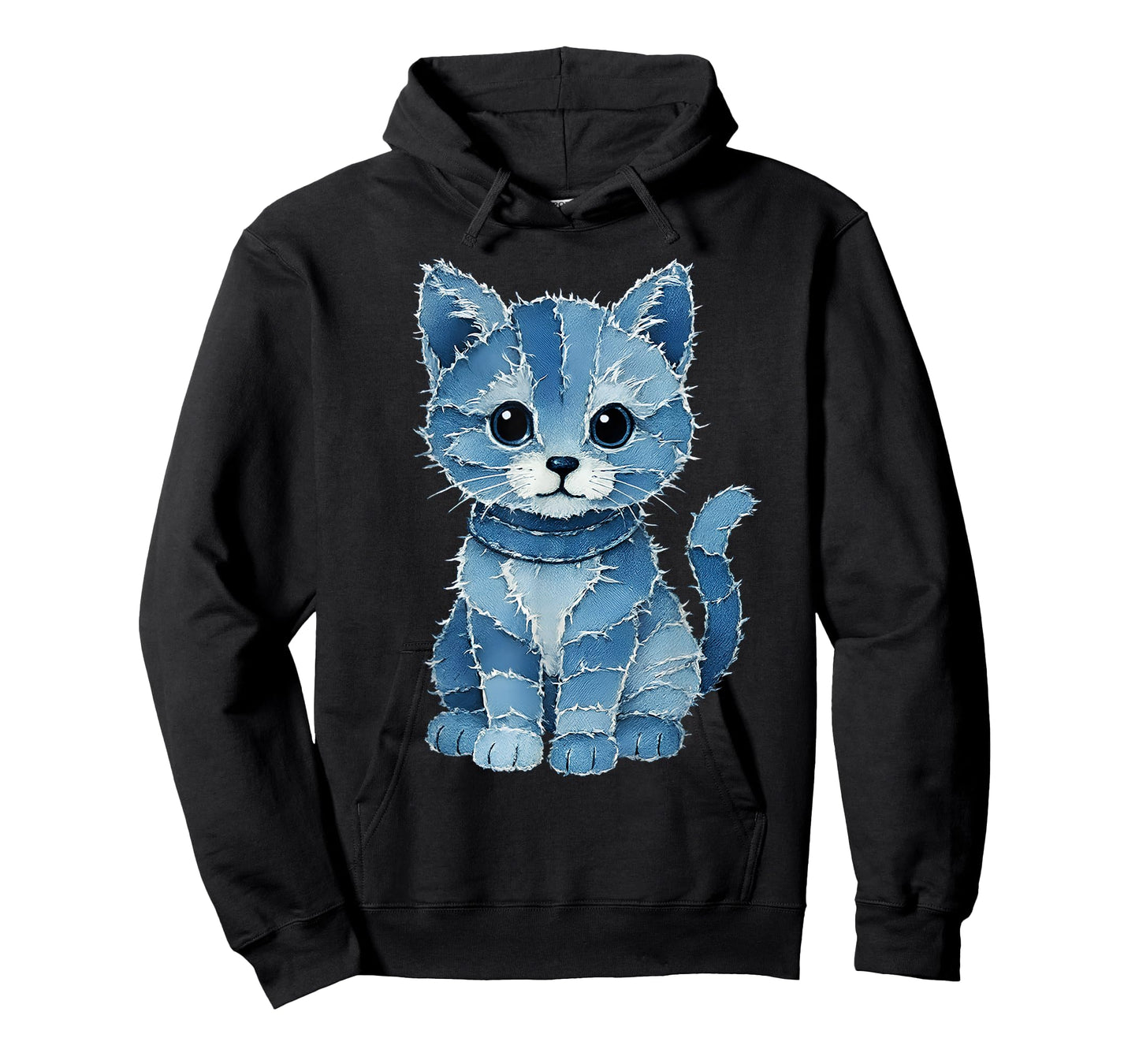 Retro Funny Denim Patch Animal Cute Kitten Print Cat Lover T-Shirt