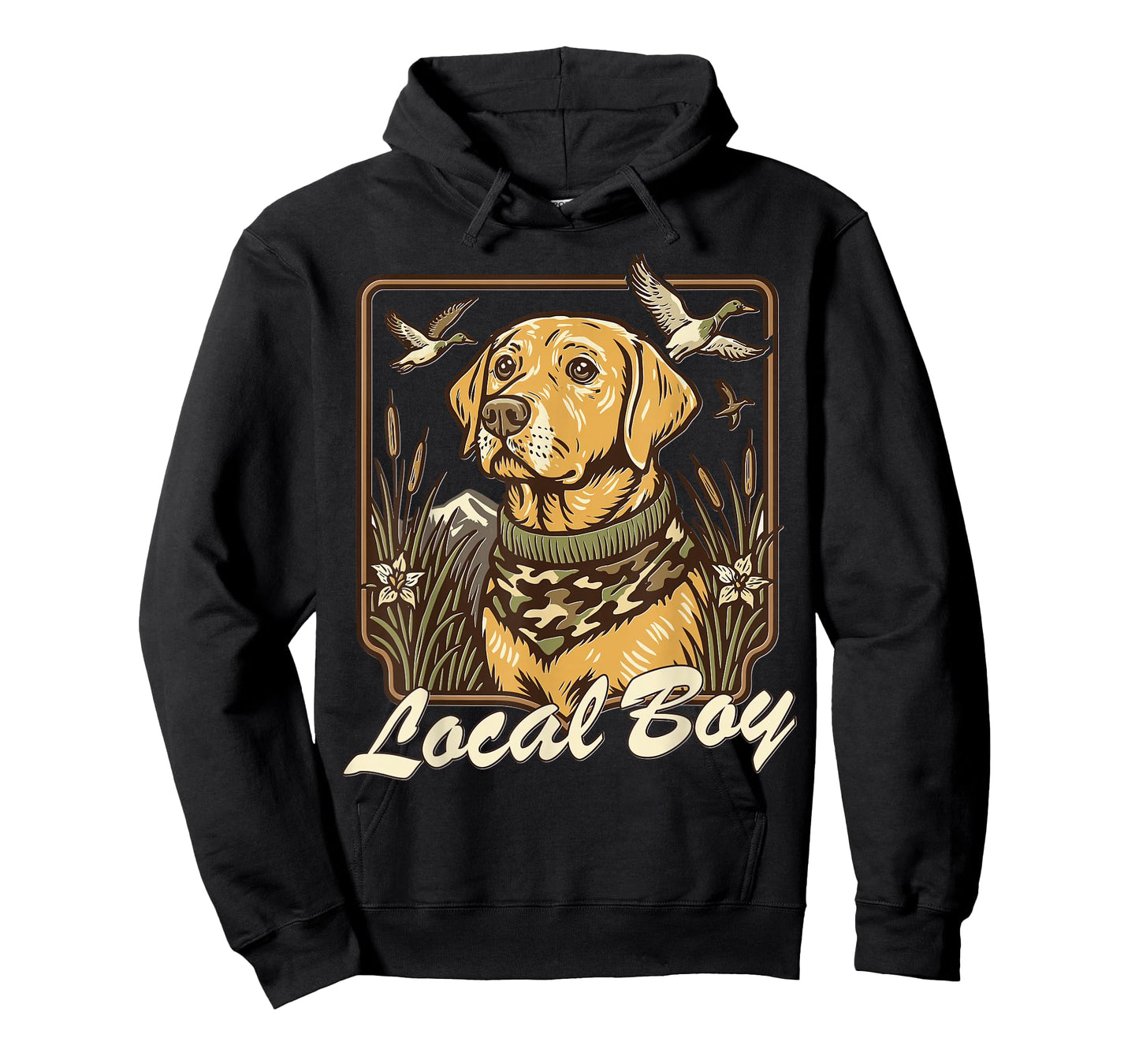Local Boy Yellow Lab Hunting Dog Marsh Scene Sunset Vintage T-Shirt