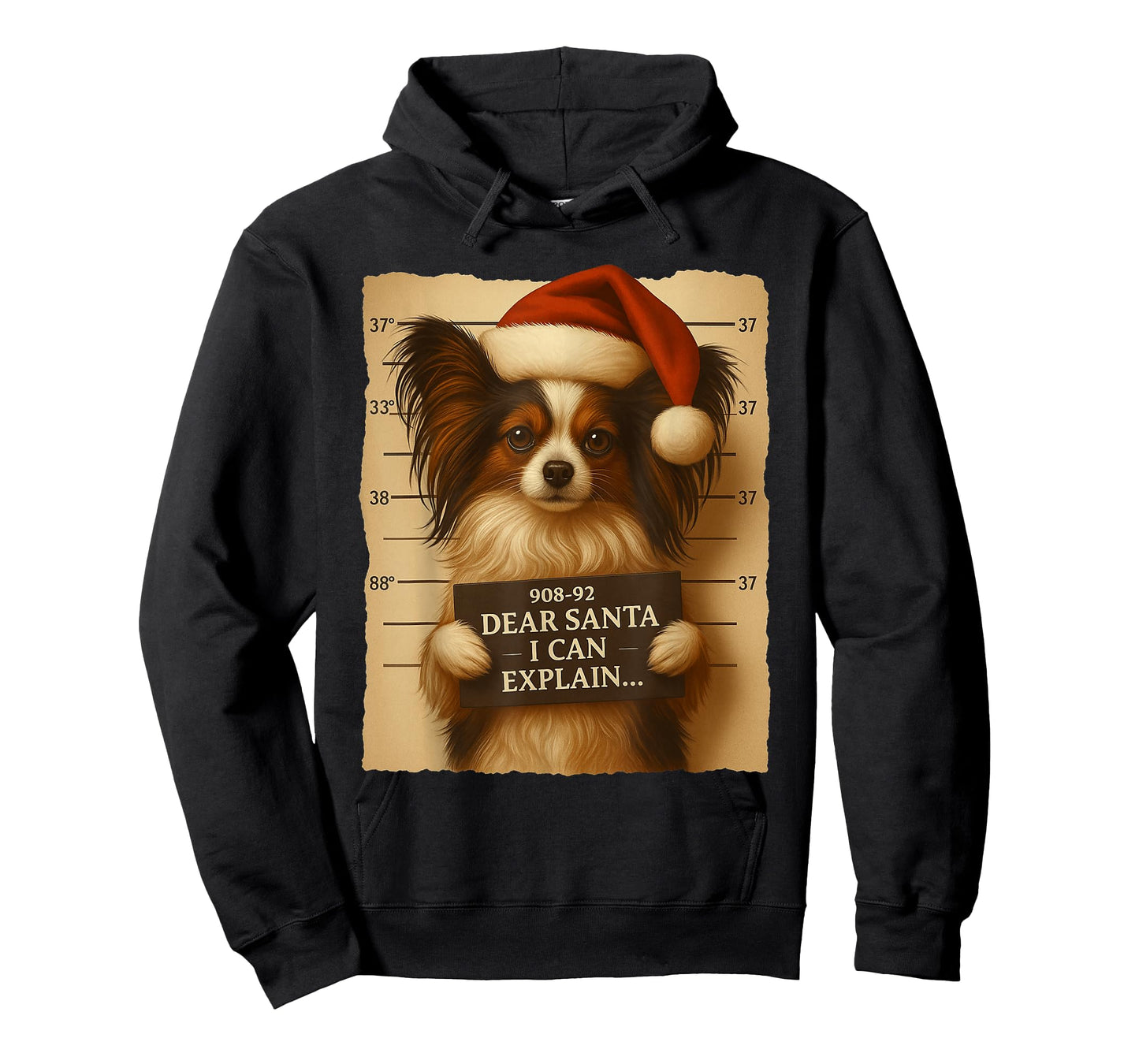 Funny Christmas Dog - Cute Papillon Santa Hat Tee T-Shirt