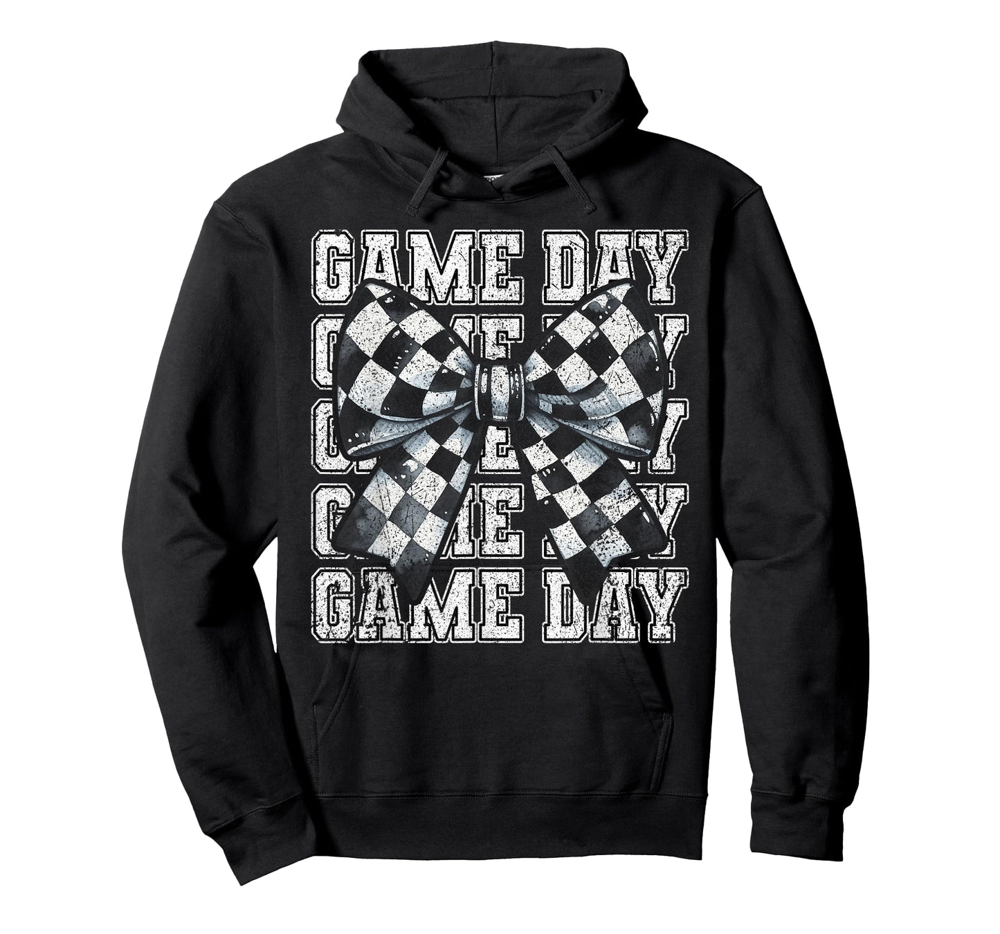 Retro Croquette Bow Black White Checkered Football Game Day T-Shirt