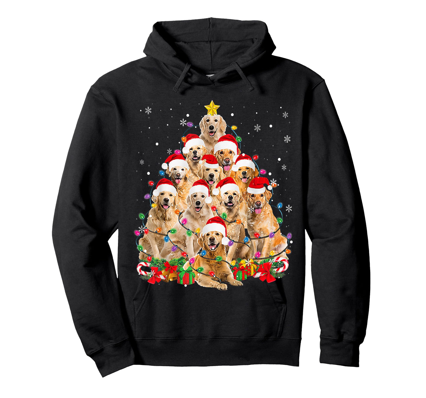Funny Golden Retriever Christmas Lights Tree Dog Lover Xmas Men Women T-Shirt