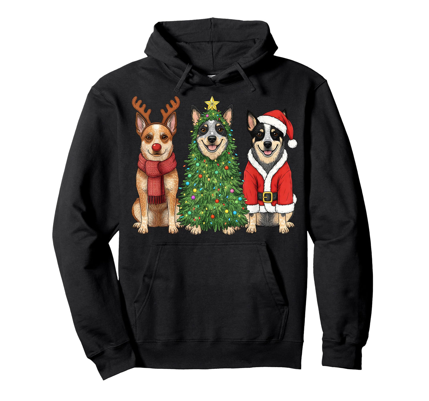 Retro Christmas Blue Heeler Santa Reindeer Dog Lover T-Shirt