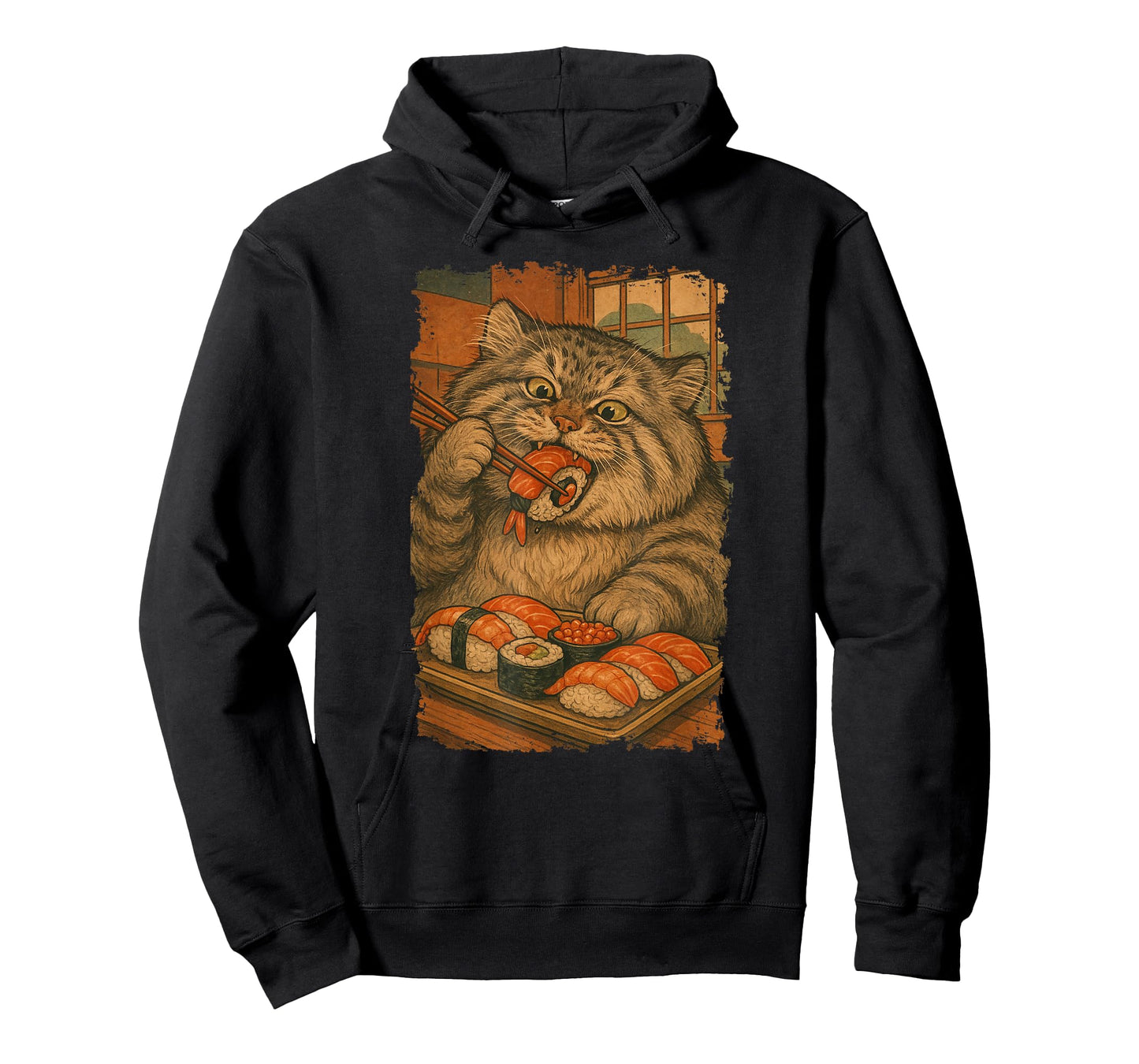 Manul Pallas´s Cat Eats Sushi Japanese Vintage T-Shirt