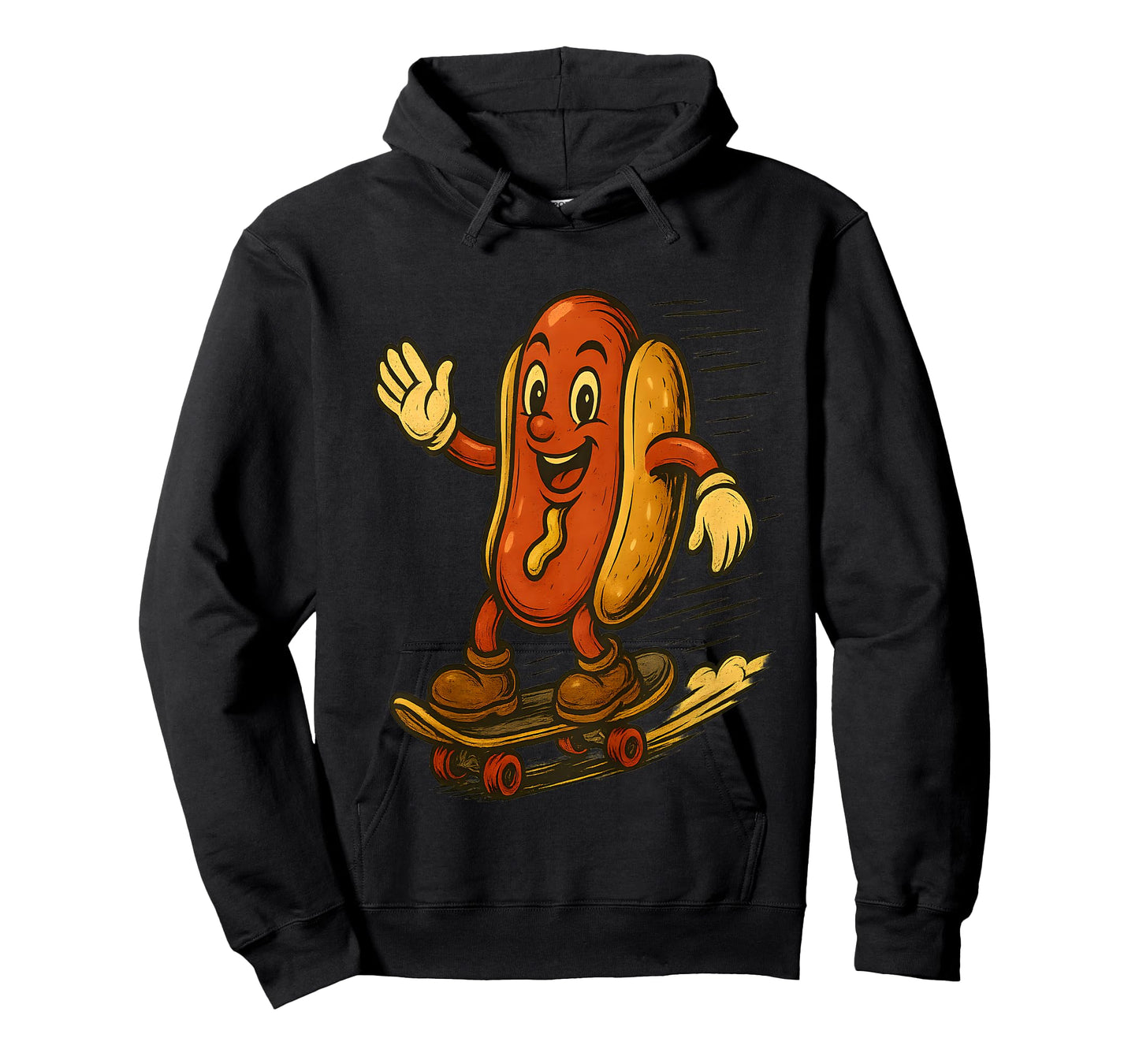 Kids Funny Cartoon Hot Dog Riding Skateboard Design T-Shirt