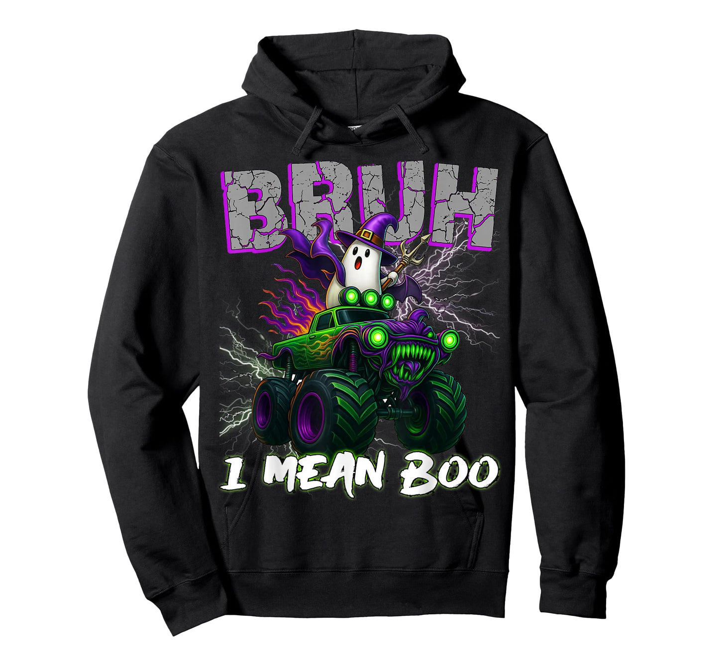 Bruh I mean Boo Riding Monster Truck Halloween Boys Kids T-Shirt