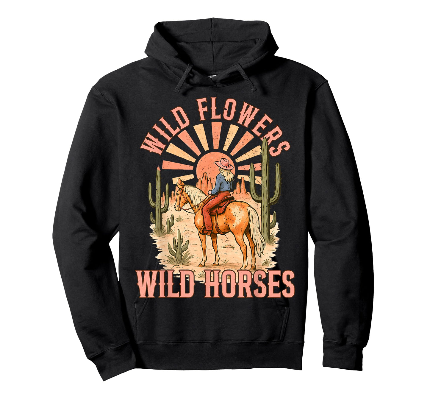 Southern Sunset Cowgirl Retro Wild Flowers Horses for Girl T-Shirt