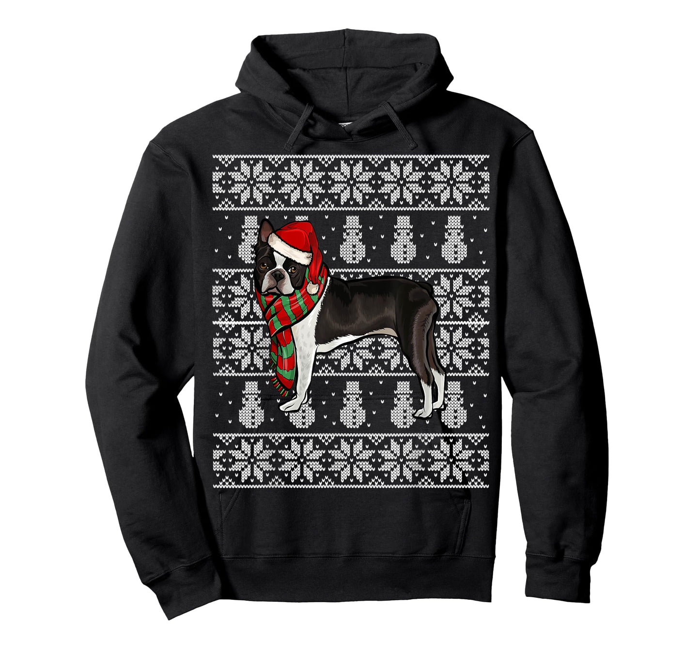 Santa Hat Xmas Boston Terrier Ugly Christmas T-Shirt