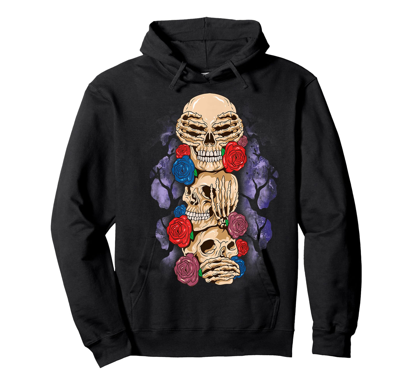 Skull Halloween See No Evil Hear Speak Wise Monkey Rose T-Shirt
