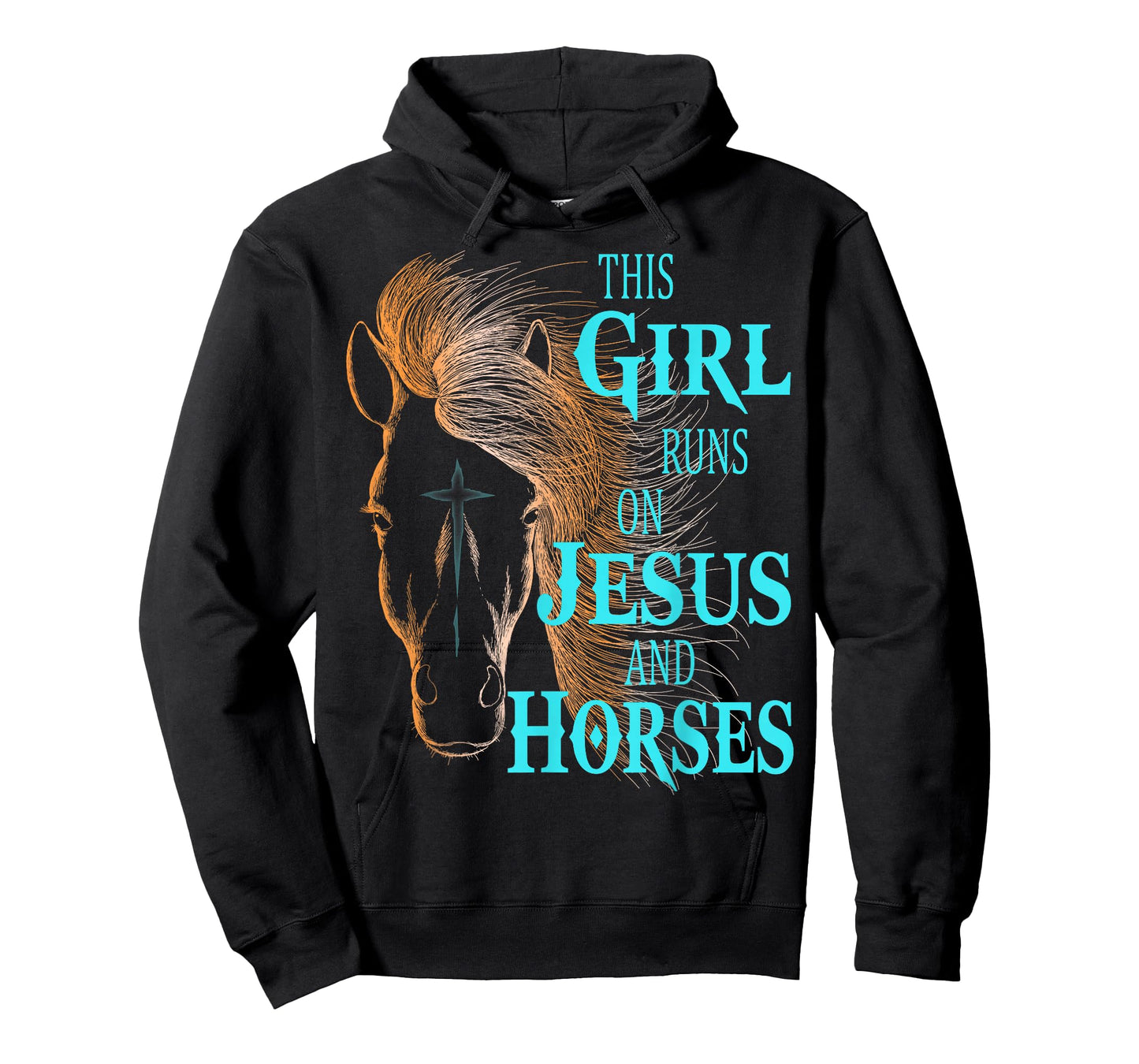 Christian This Girl Runs ON Jesus & Horses Equestrian Rider T-Shirt Small