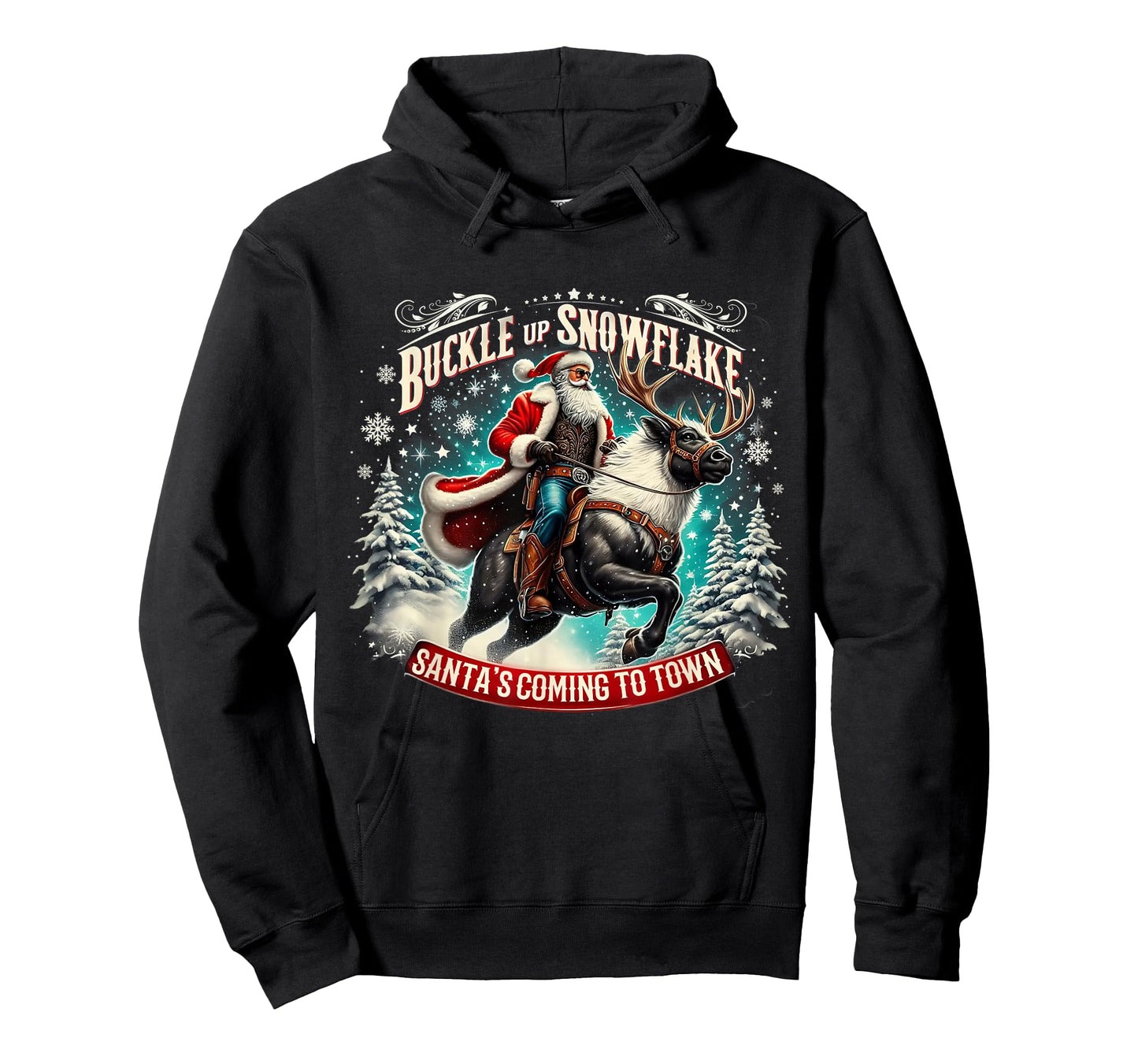 Buckle Up Snowflake Funny Cowboy Santa Design T-Shirt