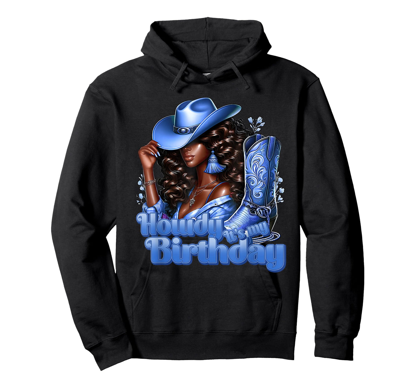 Howdy Its My Birthday Western Cowgirl Hat Boots Black Women T-Shirt