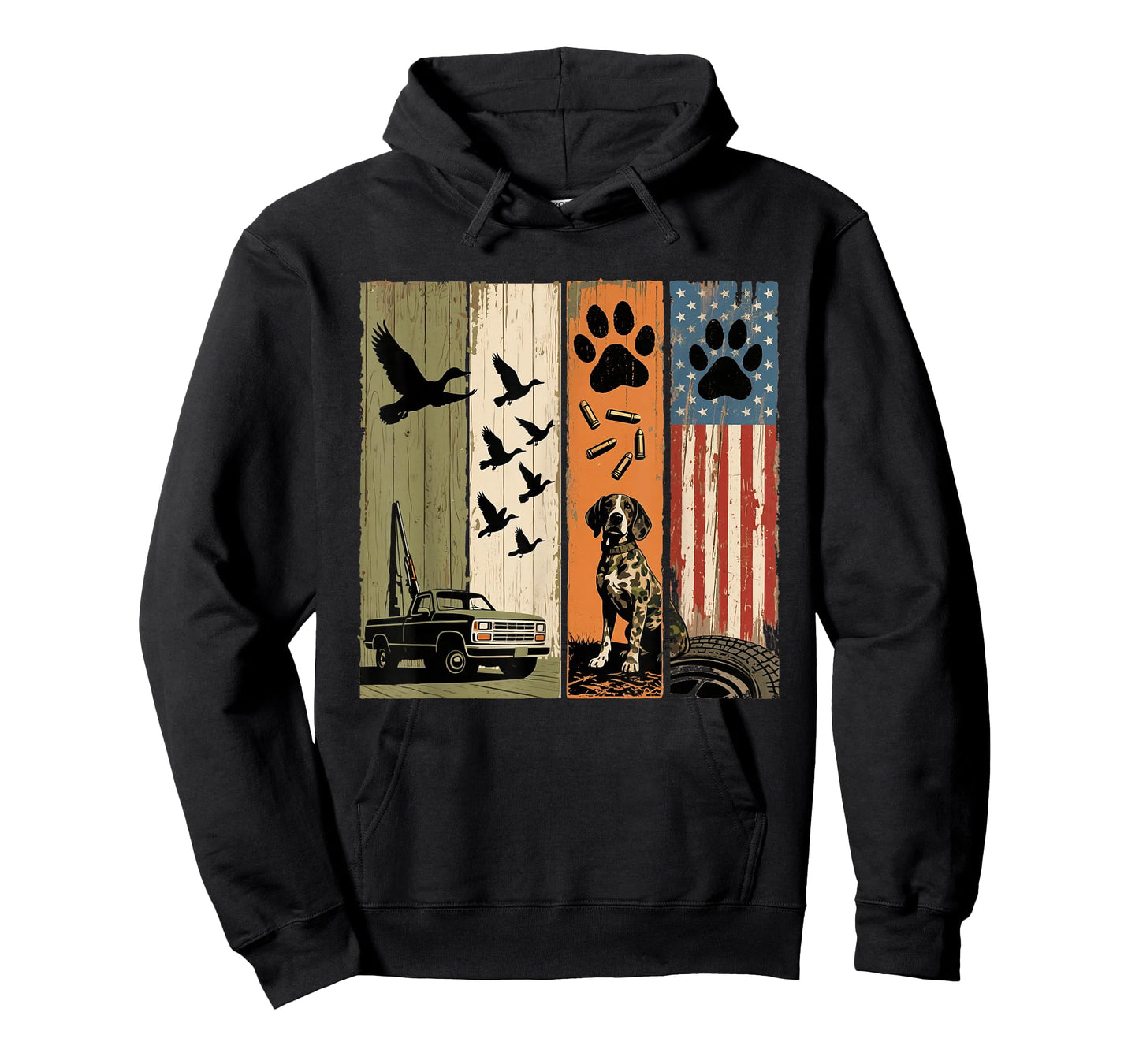Vintage Hunting Dog Patriotic USA Flag Duck Hunter Men Boys T-Shirt