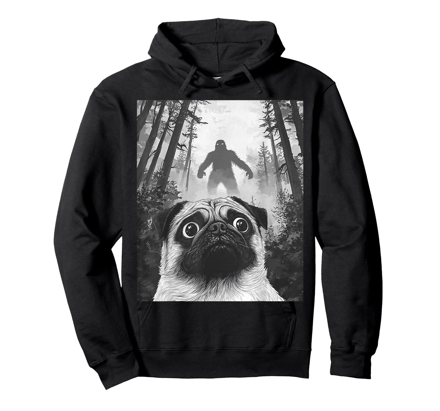 Dog Pug Selfie With Bigfoot Sasquatch Funny T-Shirt