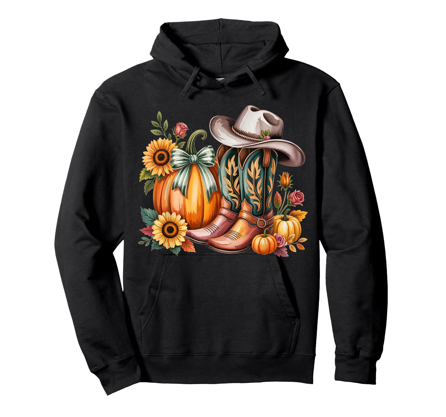 Women Western Fall Pumpkin Sunflower Cowboy Boots Girls USA T-Shirt