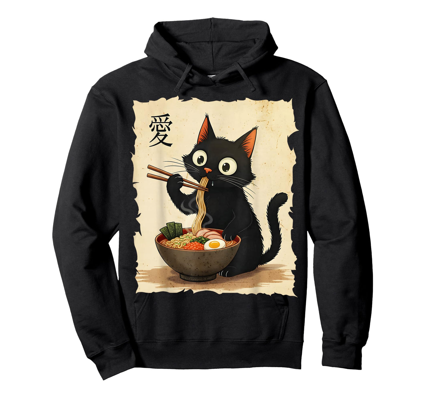 Cute Anime Cat Eating Ramen Japanese Noodle Graphic Art T-Shirt