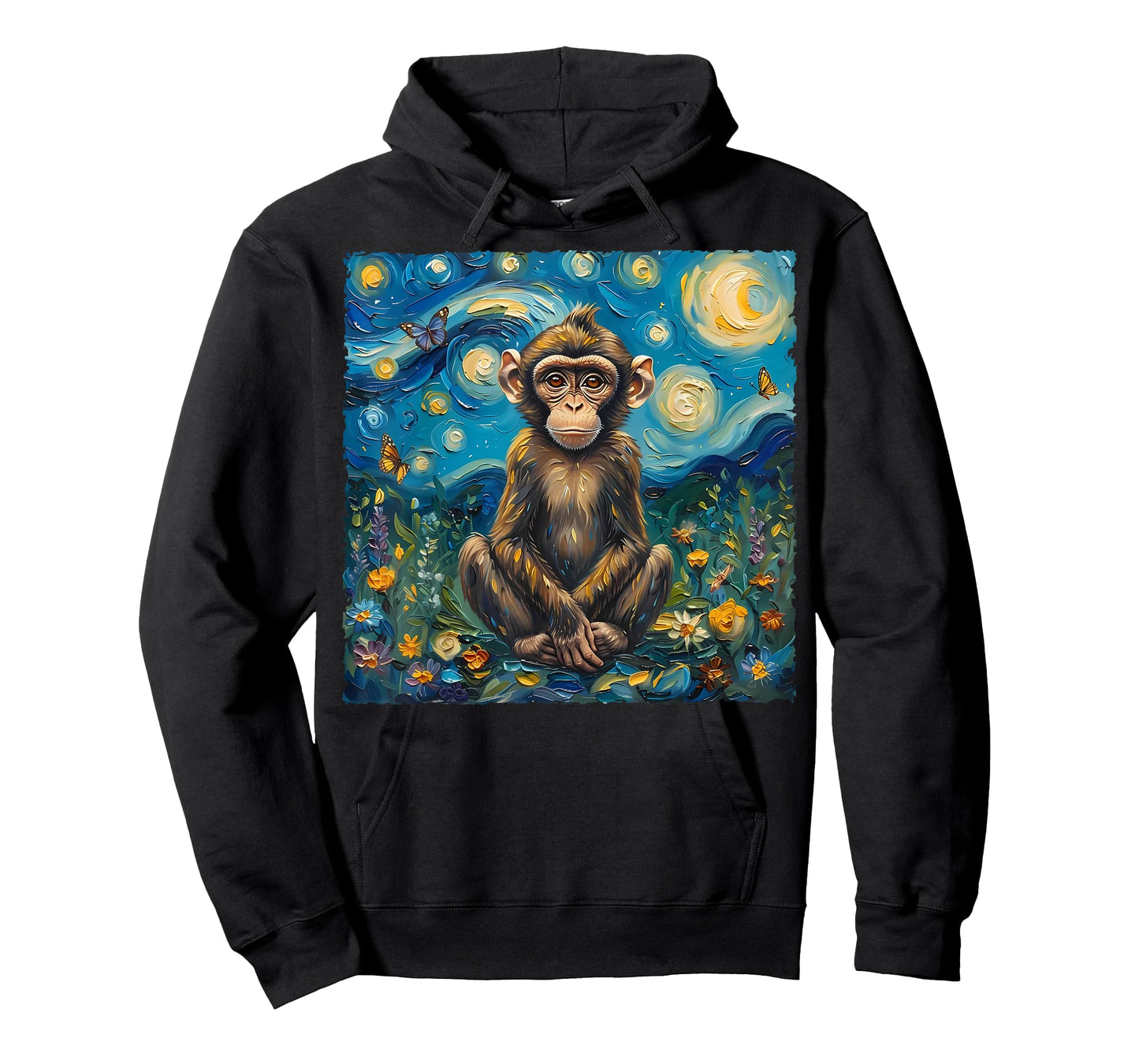 Van Gogh's Starry Night Style Earth Day Monkey Wildlife Art T-Shirt