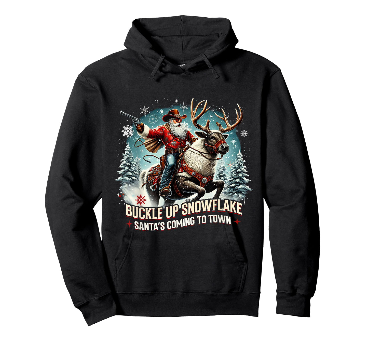 Buckle Up Snowflake Funny Cowboy Santa Design T-Shirt