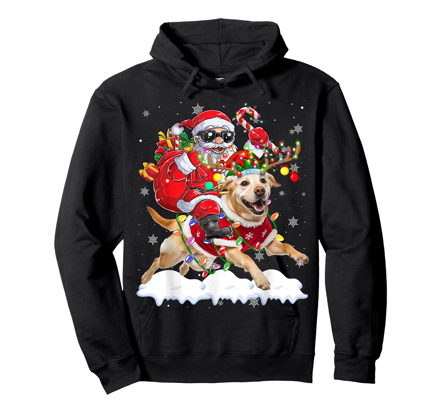 Santa Riding Labrador Retriever Christmas Lights Dog Xmas T-Shirt