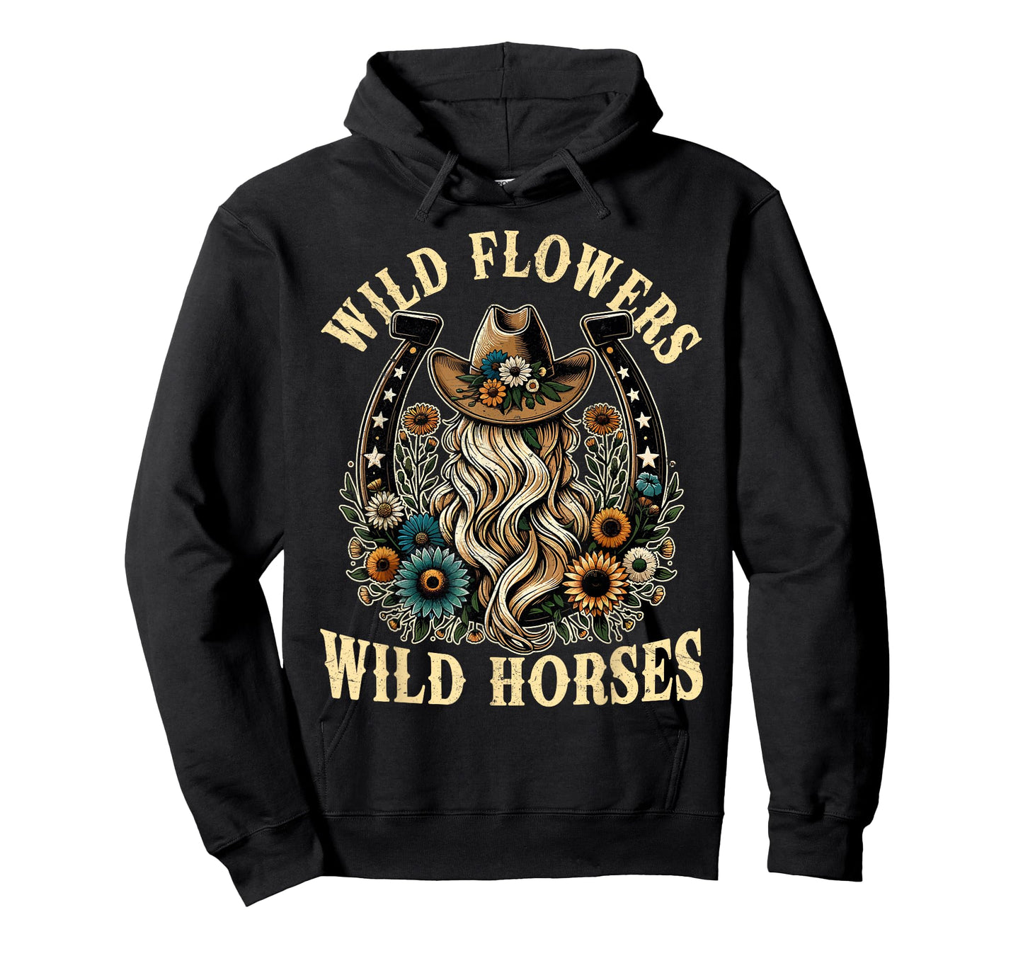 Retro Southern Sunset Cowgirl Wild Flowers - Wild Horses T-Shirt