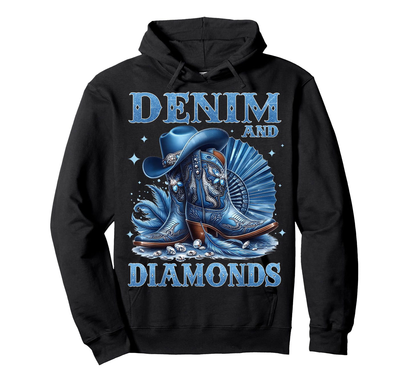 Country Western Cowboy Cowgirl Boots Hat Denim and Diamonds T-Shirt