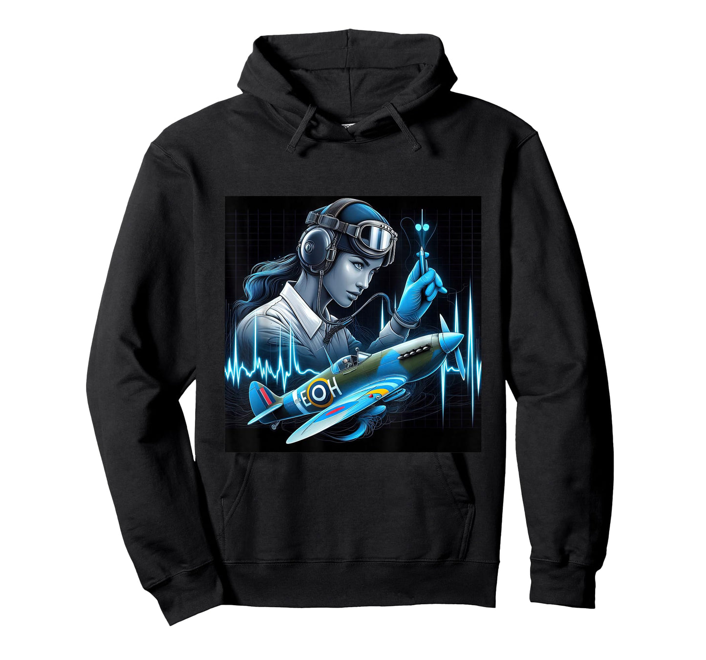 Pilot Heartbeat Flying Airplane WW2 Spitfire Aircraft T-Shirt