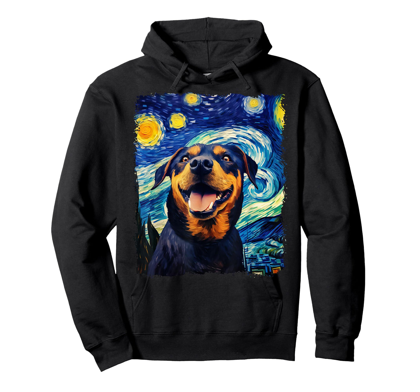 Selfie Rottweiler Starry Night Painting Van Gogh Funny Dog T-Shirt