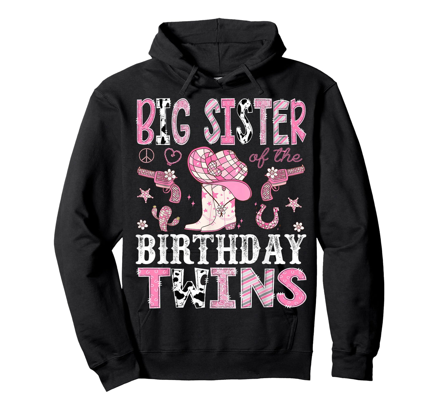 Big Sister of The Birthday Twins Pink Rodeo Cowgirl Western T-Shirt