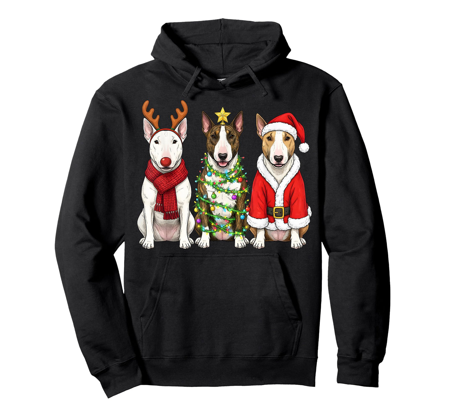Retro Christmas Bull Terrier Santa Reindeer Dog Lover T-Shirt
