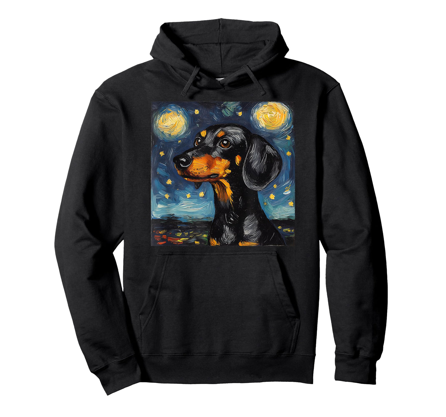 Cute Black and Tan Dachshund Starry Night Dog Art T-Shirt