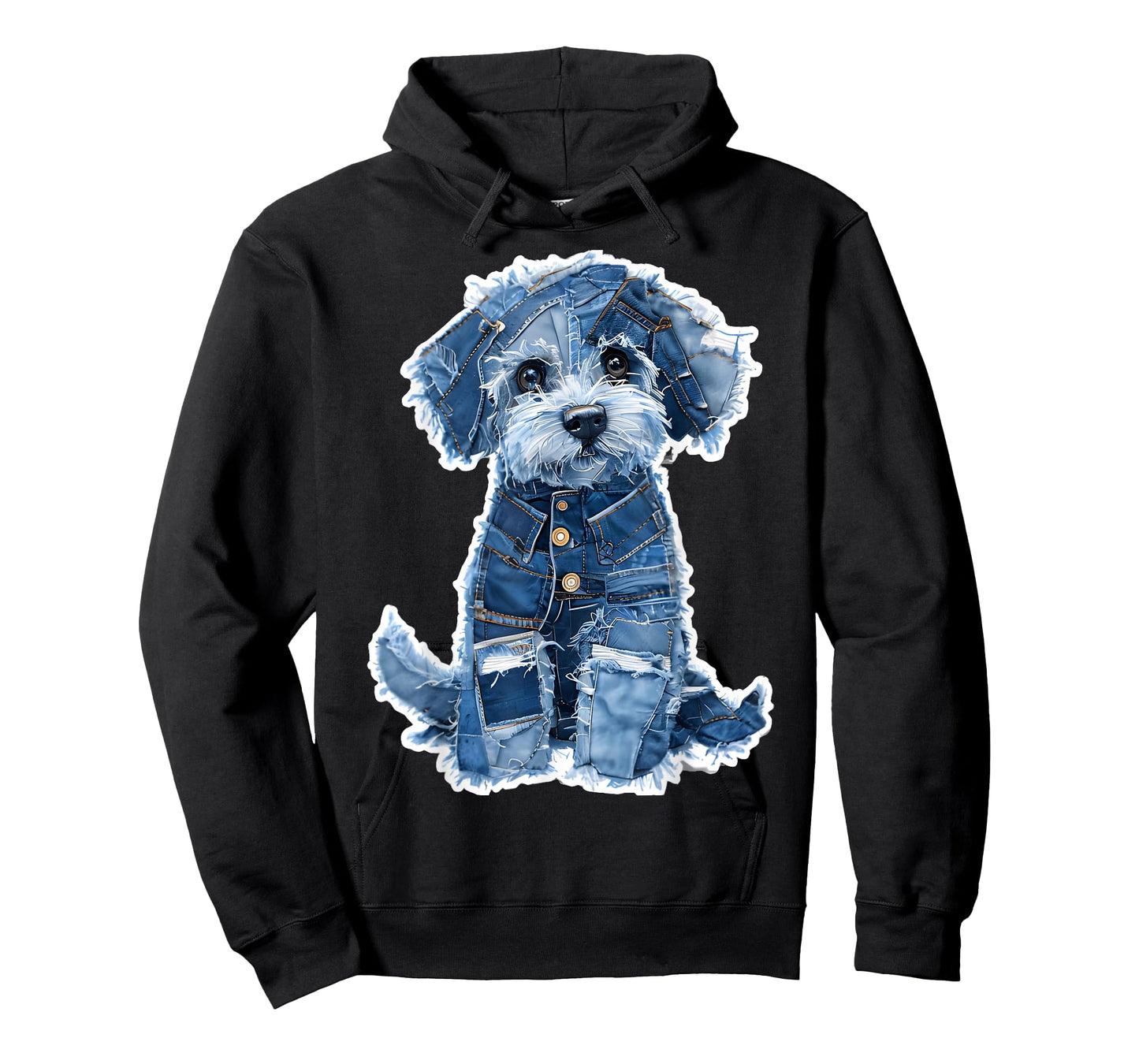Retro Dog Pattern Denim Patchwork Graphic Art T-Shirt