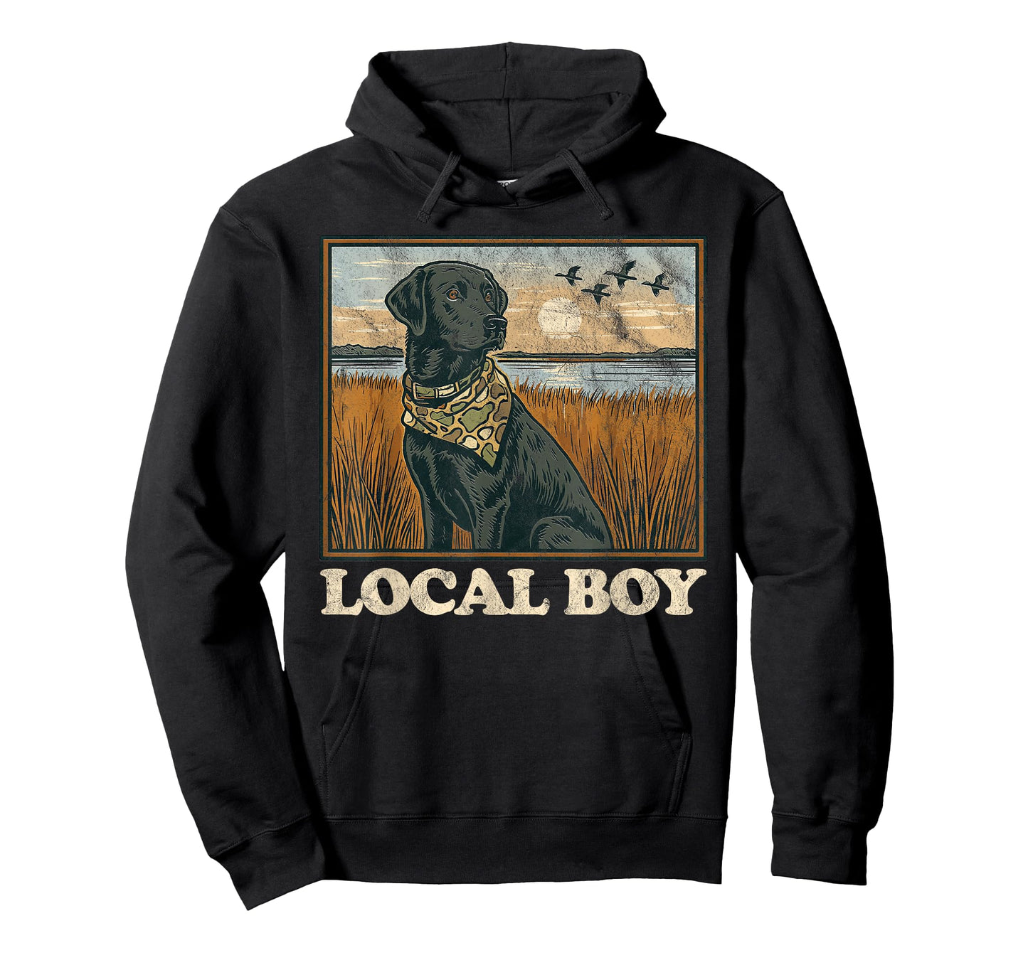 Local Boy Black Lab Hunting Dog Marsh Scene Sunset Vintage T-Shirt