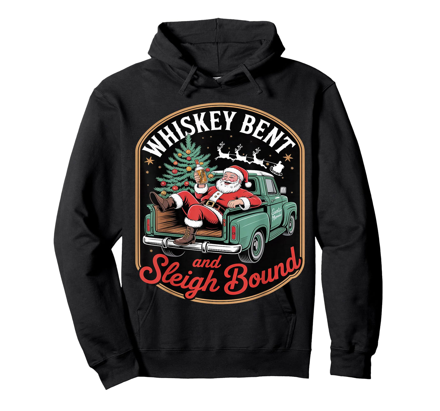 Whiskey Bent and Sleigh Bound Santa Truck T-Shirt