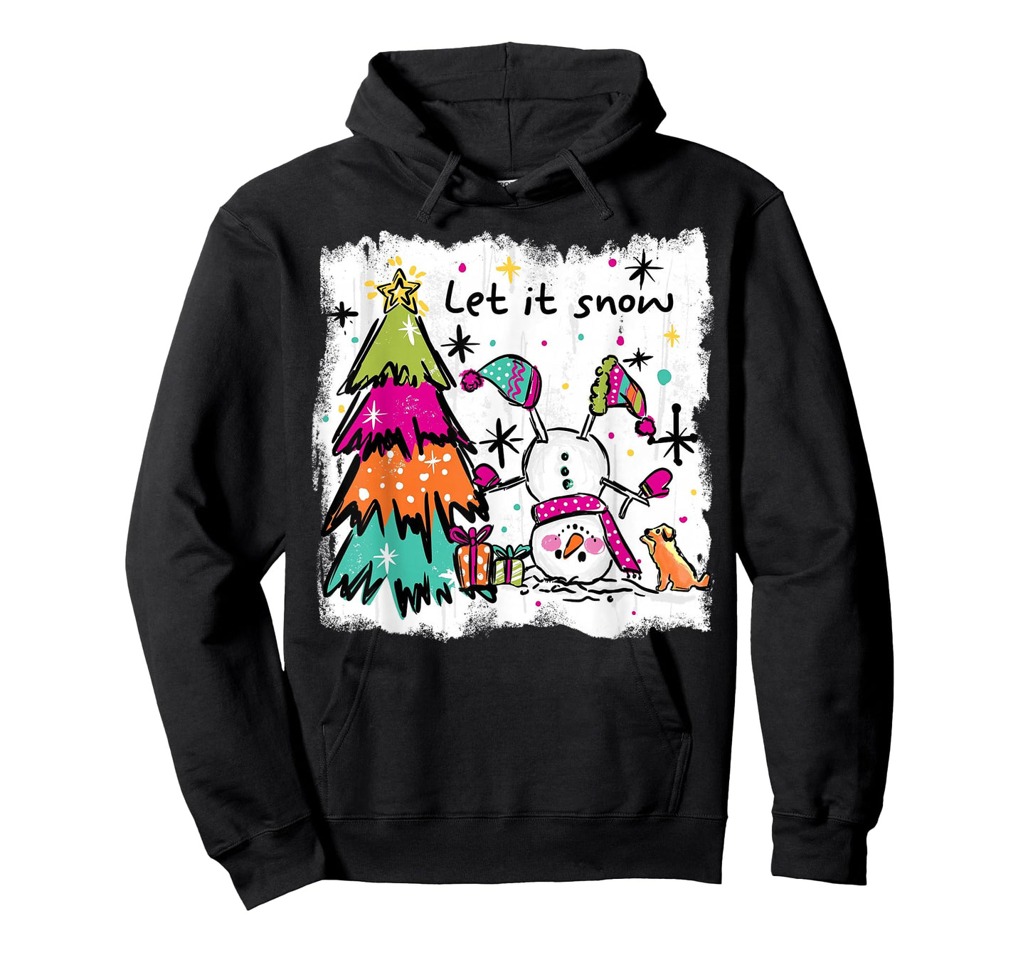 Funny Christmas Snowman Tree Let It Snow Retro Design T-Shirt