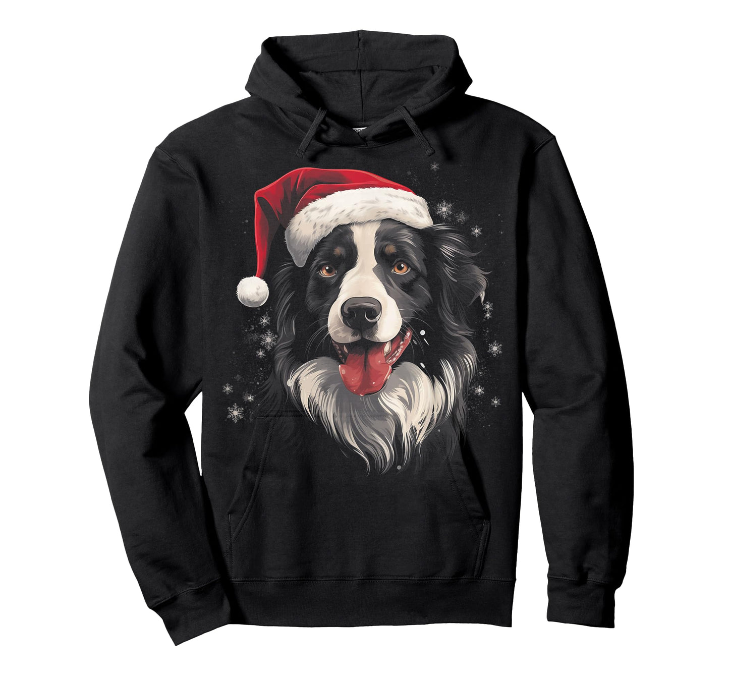 Border Collie Dog Funny Christmas Santa Hat Tree Matching T-Shirt