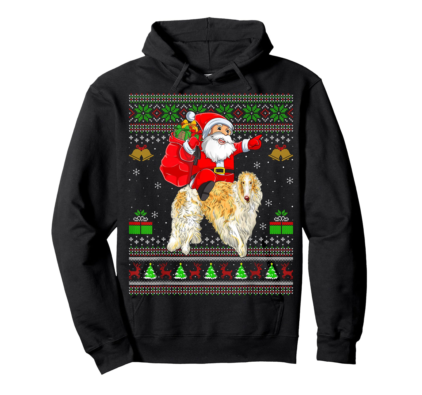 Ugly Xmas Sweater Funny Santa Riding Borzoi Dog Christmas T-Shirt