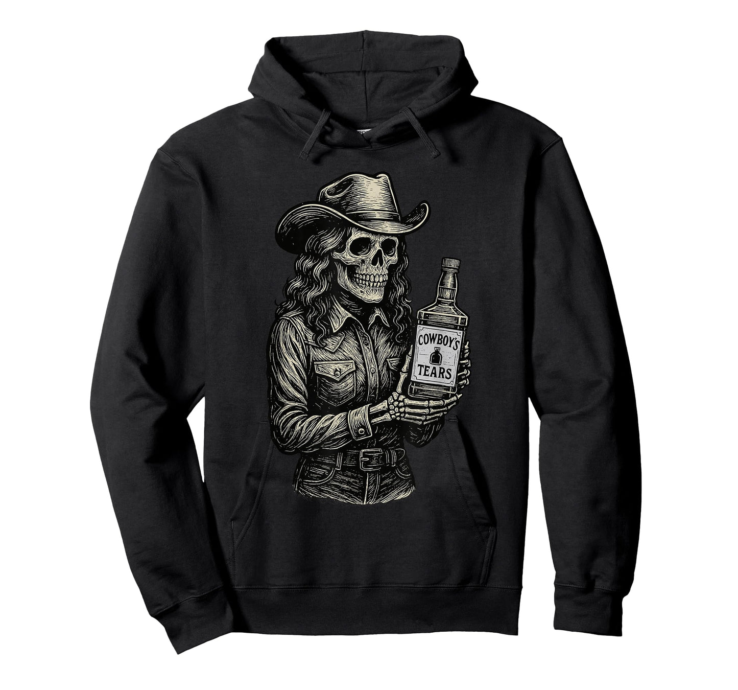 Skeleton Cowgirl Whisky Cowboy's Tears Skull Western Gothic T-Shirt