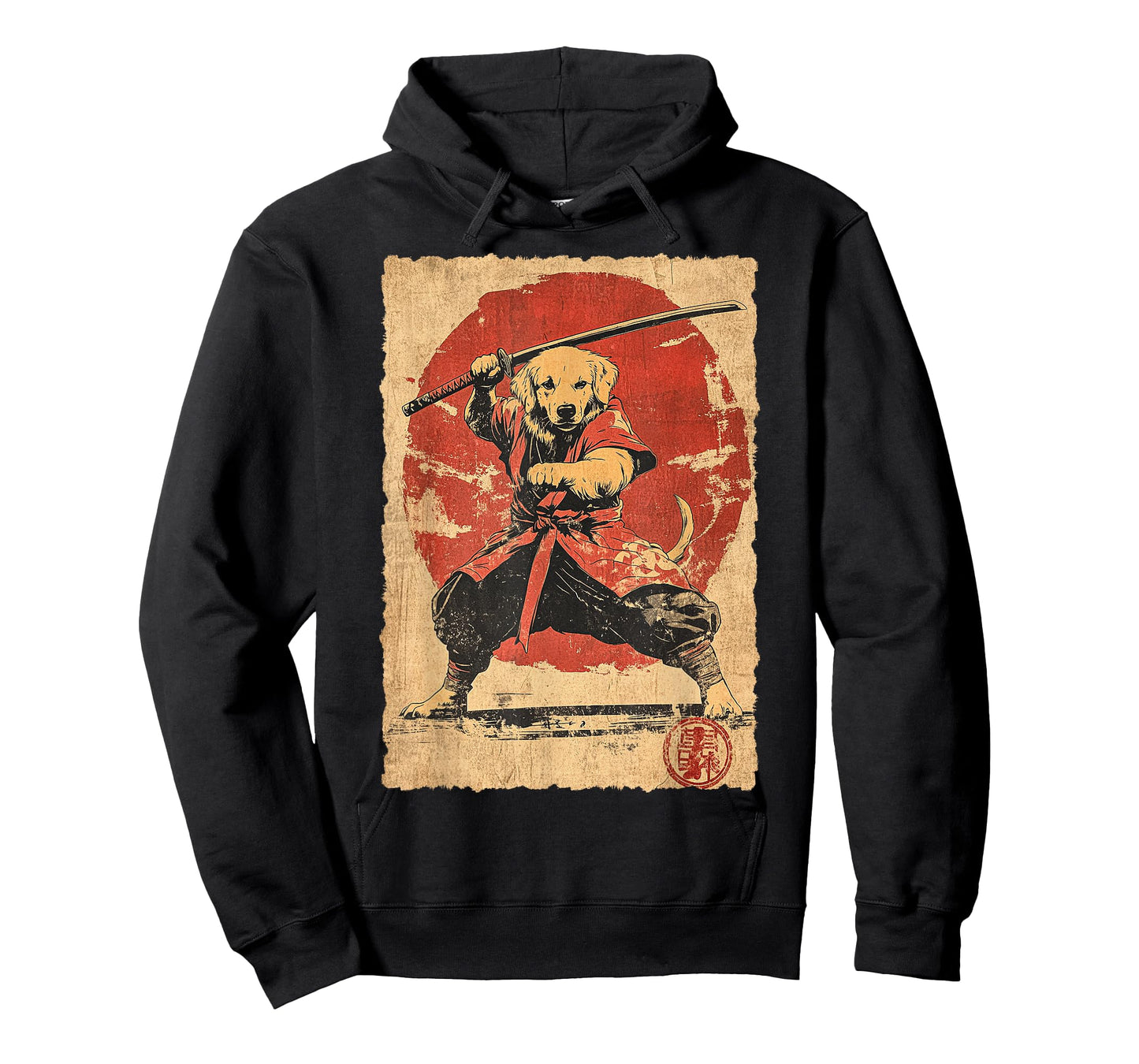 Vintage Japanese Art Golden Retriever Ninja Samurai Warrior T-Shirt