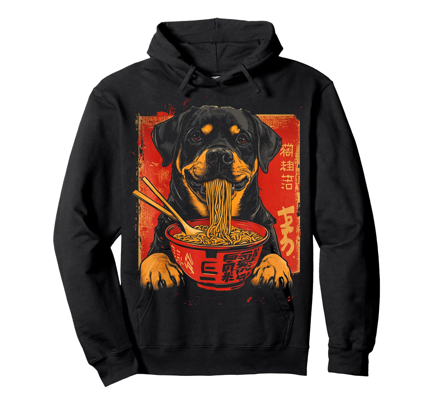 Rottweiler Dog Eating Ramen Noodles T-Shirt